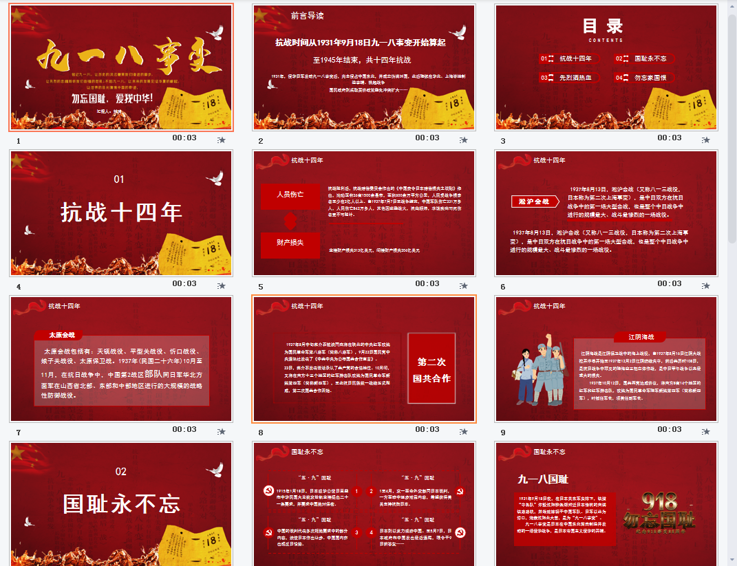铭记历史勿忘九一八国耻纪念日PPT模板